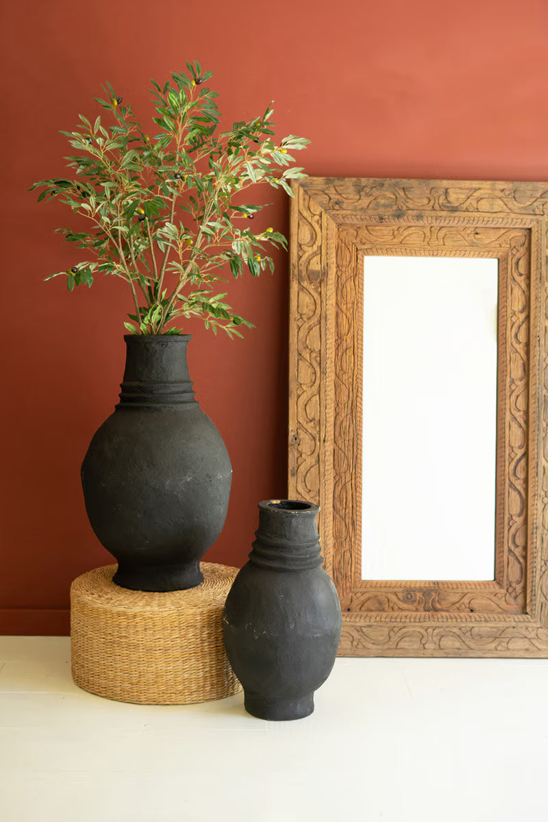 Black Paper Mache Oval Urns - Set of 2