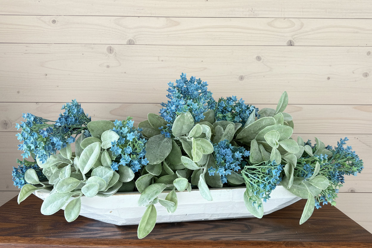 spring centerpiece white dough bowl