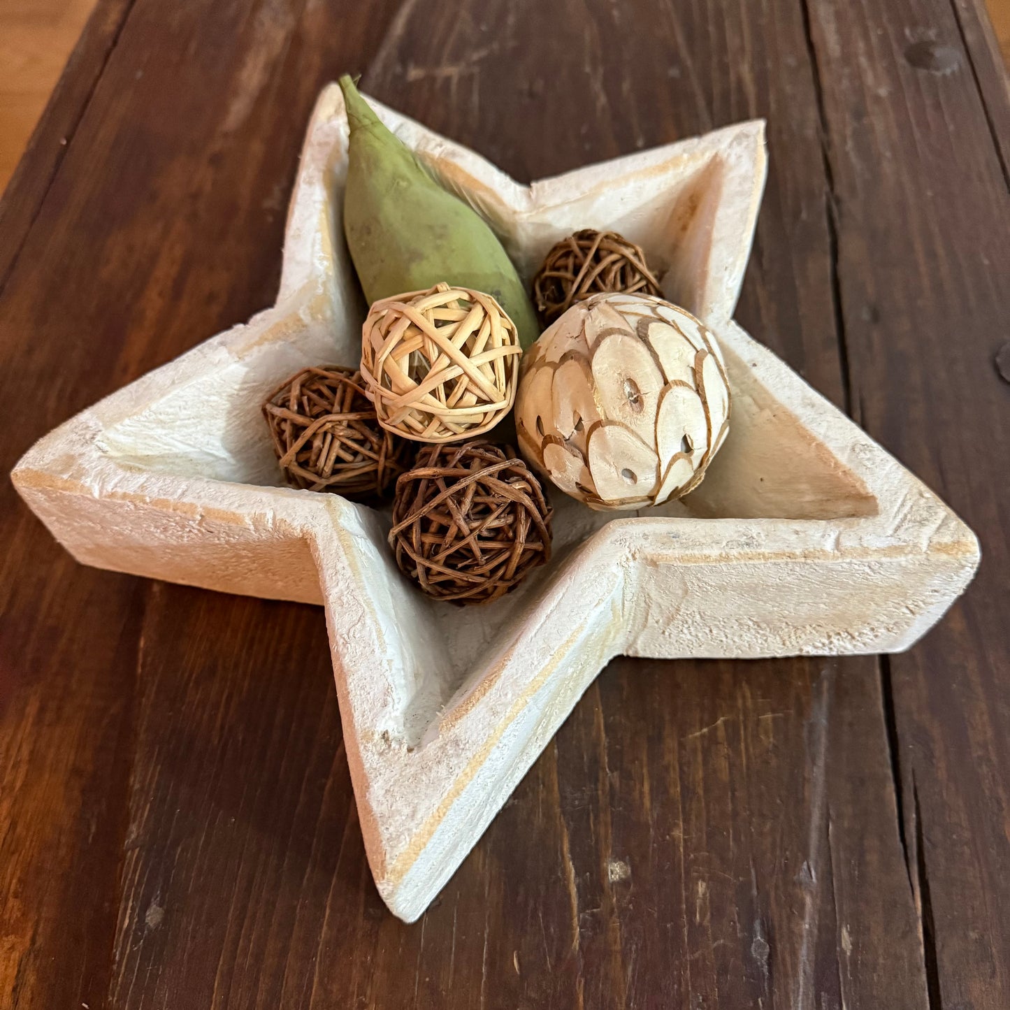 Rustic Star Wood Bowl - White Washed