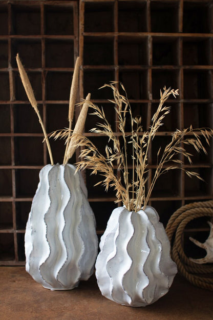 Two textured white vases - modern rustic style