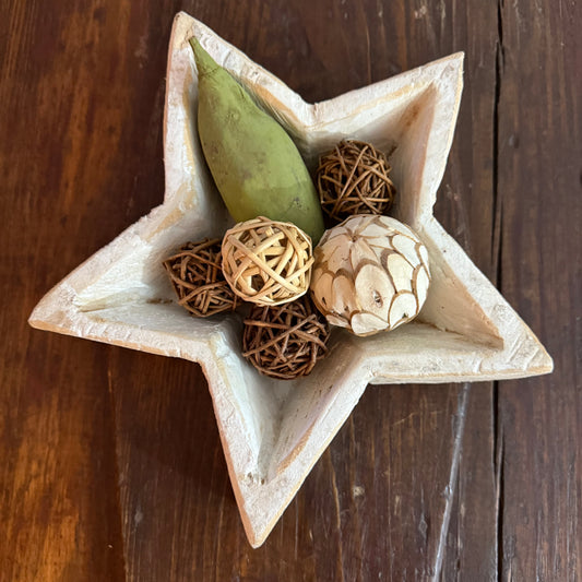 Rustic Star Wood Bowl - White Washed