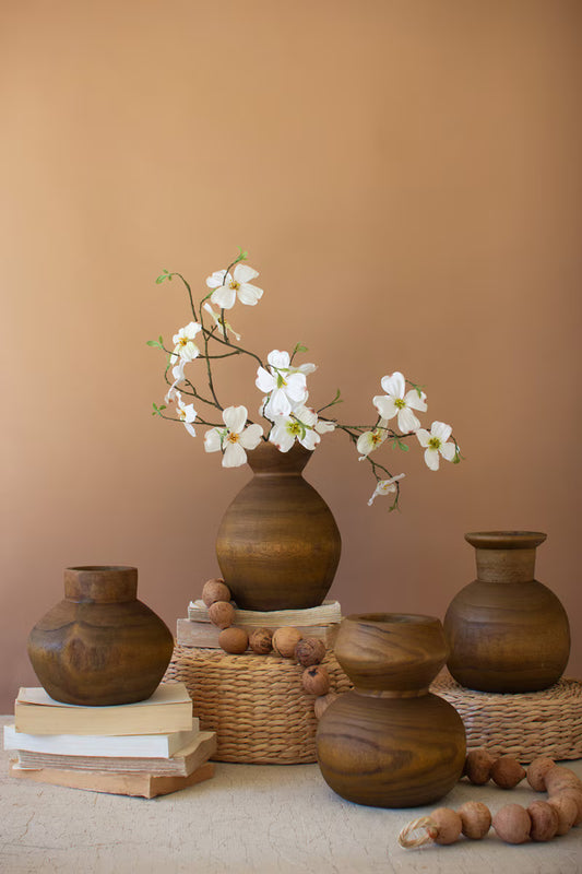Hand Carved Wooden Vases - Set of Four