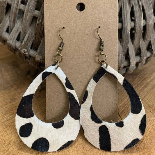 Black and White Cow Print Leather Earrings#shop_name