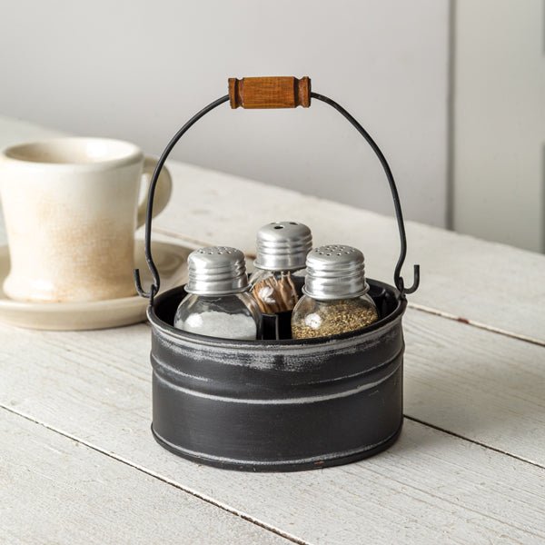 Round Bucket Salt Pepper and Toothpick Caddy - Black#shop_name