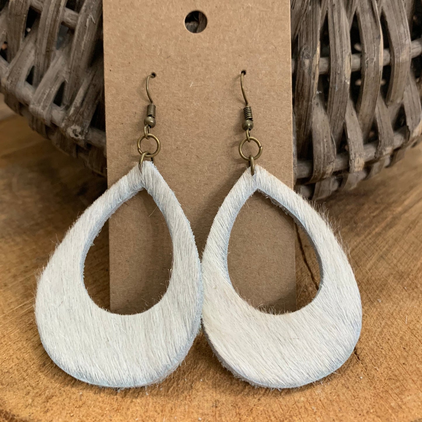 White Cowhide Earrings#shop_name