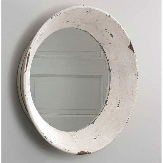 White Distressed Round Wall Mirror#shop_name