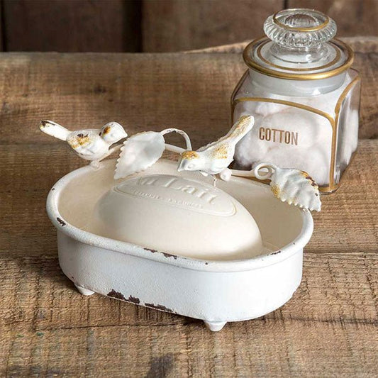 White Soap Dish with Birds#shop_name
